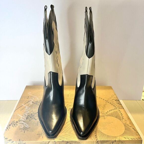 Free People Twin Flames Leather Western Cowboy Boots in Black/Ivory NEW in box - Picture 7 of 15